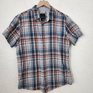 Prana Men's Offwidth Plaid Short Sleeve Button Silver Spray Shirt Size Medium